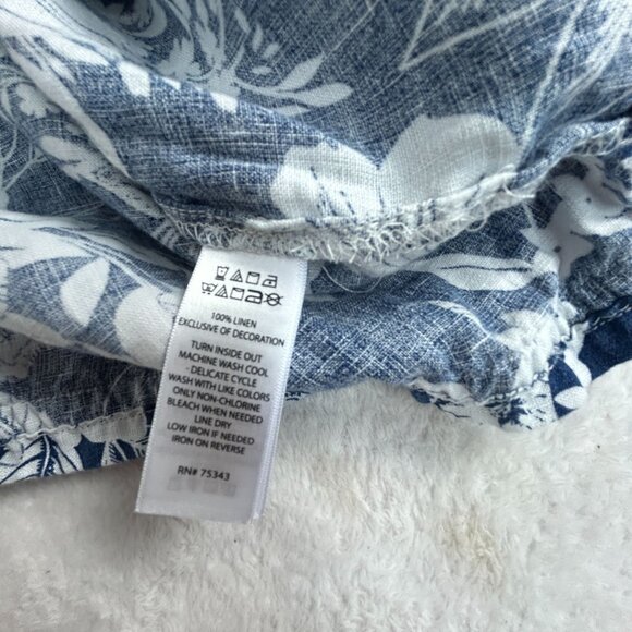 C&C California Womens Blue and White Floral Square Neck Linen Top Blouse Large - Picture 4 of 8